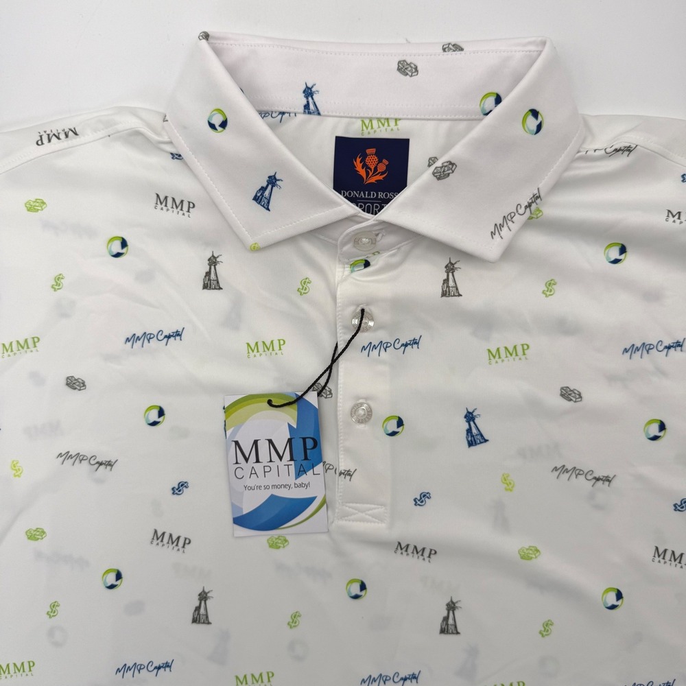 Donald Ross Sport Polo Men L White MMP Capital Money Print Performance Golf